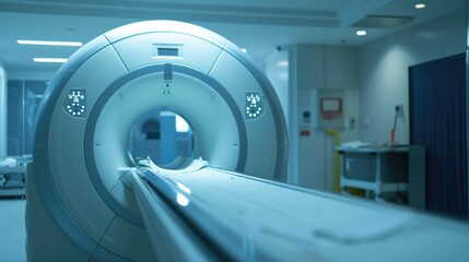 A large MRI machine in a hospital room. Ideal for medical and healthcare concepts