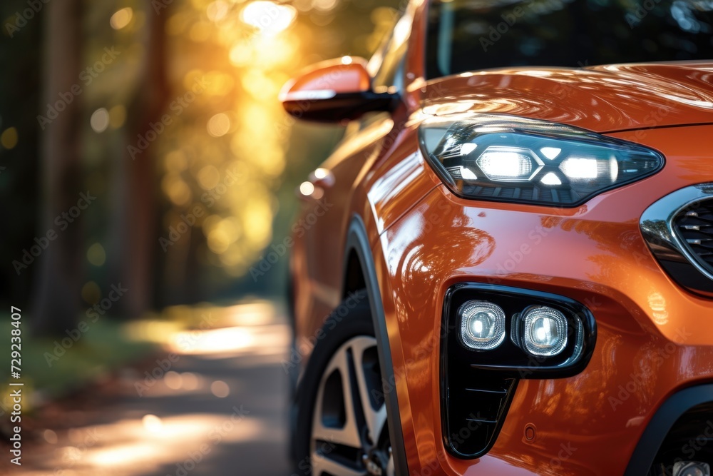 Wall mural Front view of an orange car. Perfect for automotive industry promotions