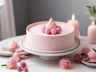 round white tray with pink cake

