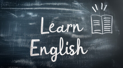 Blackboard With "Learn English" Written on It. The concept of learning foreign languages, supporting bilingual children.