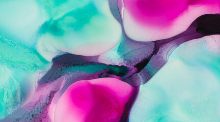 Vibrant abstract fluid art with pink and turquoise hues