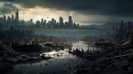 Naklejka premium Decayed Metropolis Generative AI