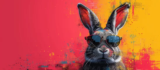 Rolgordijnen pop art modern easter bunny in sunglasses © Oleksandr