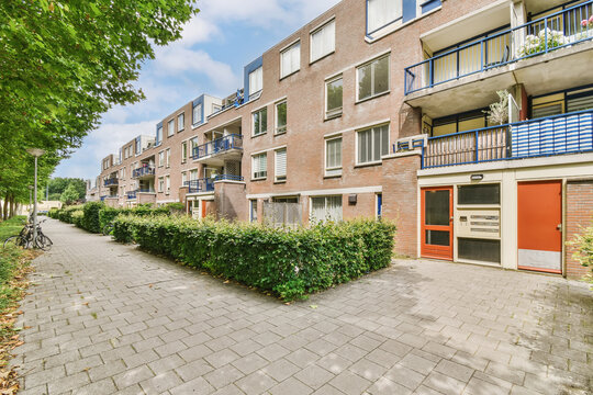 Modern apartment buildings with balconies in urban area