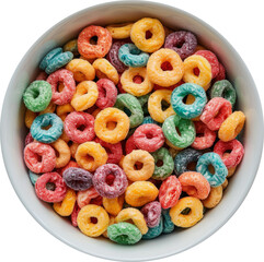 bowl of fruity cereal rings transparent background PNG clipart - obrazy, fototapety, plakaty