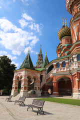 Fototapeta na wymiar Moscow, Russia - Aug 20, 2023: The Cathedral of Vasily the Blessed known as Saint Basil's Cathedral.