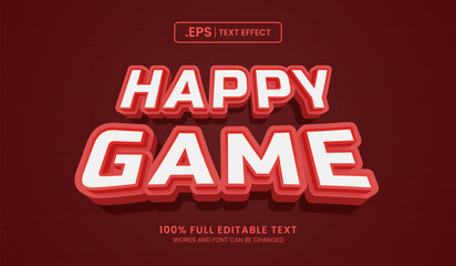 Design editable text effect, happy game 3d concept vector illustration