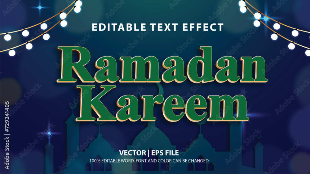 Poster editable text effect ramadan kareem green and bokeh blur effect with 3d font concept