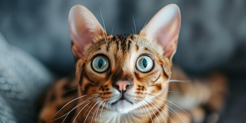 Bengal cat looking at the camera - obrazy, fototapety, plakaty