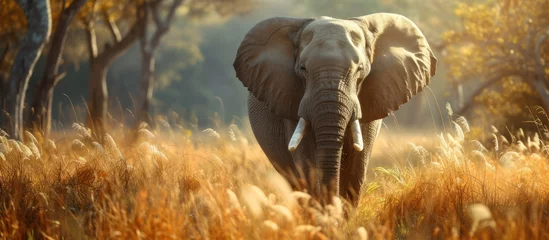 Fotobehang Big elephant on nature background. AI generated image © prastiwi