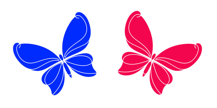bright silhouette of butterflies, bright pink and blue. Vector