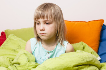 Fototapeta premium Girl with Chickenpox rash in bed