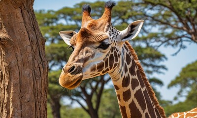 Fototapeta premium Savanna Sanctuary Dreams: African Giraffe's Natural Haven