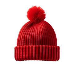 Red winter cap isolated, transparent PNG background