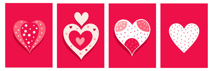 Romantic background set. Heart shape modern style card. Simple graphic love pattern art flyer. Valentine's day event banner. Trendy vector illustration.