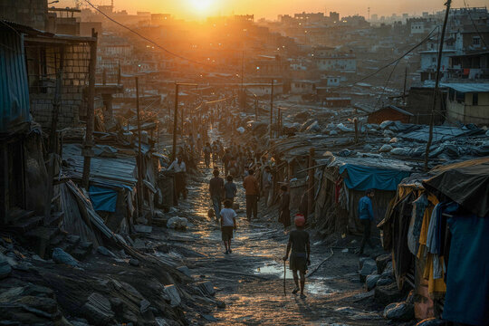Slum area portrays the harsh living conditions and challenges of overpopulation around the world