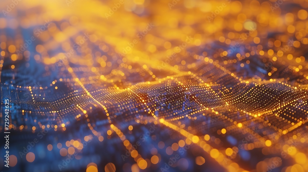 Poster Smart city and abstract dot point connect with gradient line and aesthetic Intricate wave line design , big data connection technology concept . : Generative AI