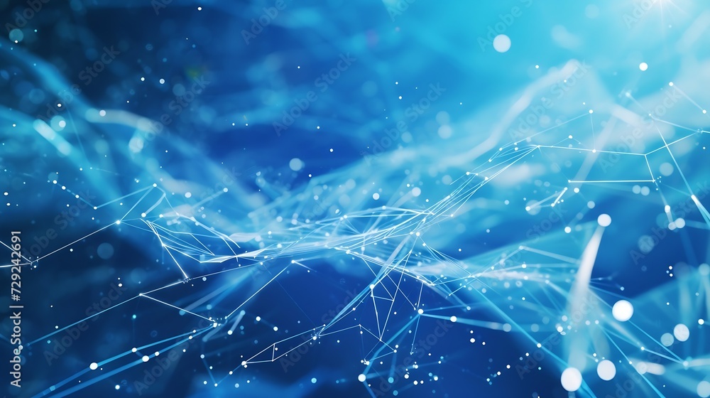 Aufkleber Internet data flow or blogging concept with many digital life style screens and polygonal lines on abstract blue background : Generative AI