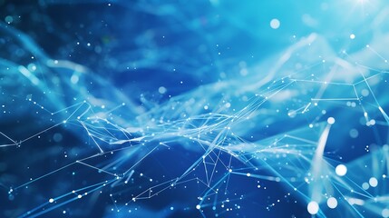 Internet data flow or blogging concept with many digital life style screens and polygonal lines on abstract blue background : Generative AI