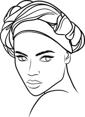 beautiful black woman with headscarf outline illustration