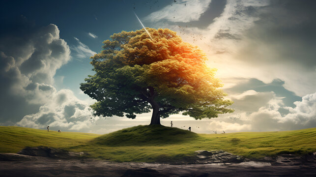 tree in the autumn,,
tree on the hill 3d image and wallpaer