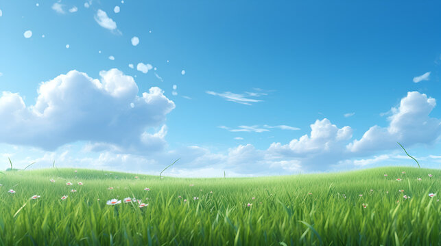 green field and blue sky,,
green grass and blue sky 3d image and photo
