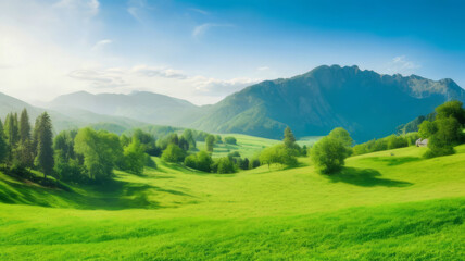 Naklejka premium Very beautiful mountain and natural views in the morning, with nice green grass