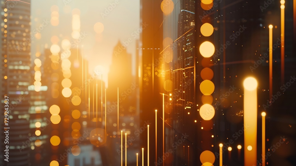 Poster financial abstract background with city skyscapers and financial charts : generative ai