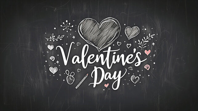 Chalk Drawing of Heart With "Valentine's Day" Written On It