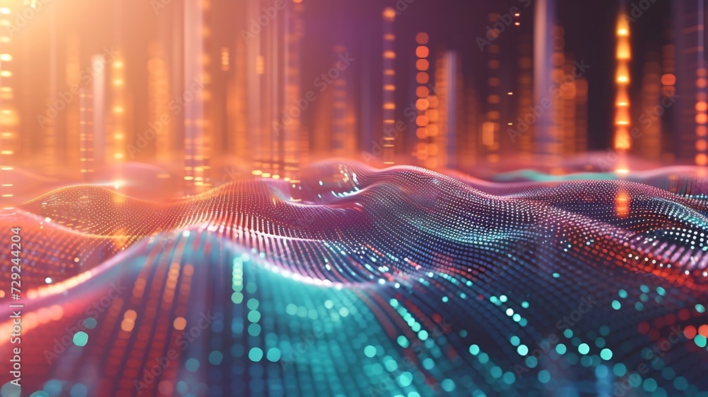 Aufkleber Smart city and abstract dot point connect with gradient line and aesthetic Intricate wave line design , big data connection technology concept . : Generative AI