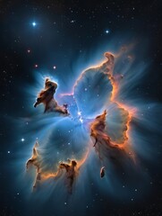 Fototapeta na wymiar Photo Of Blue Space Nebula With Stars, Elements Of This Image Furnished By Nasa