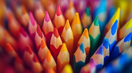 Colored sharpener pencils. Macro shot of many color pencils. : Generative AI