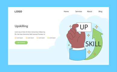 Upskilling web or landing. Hands-on enhancement of abilities and expertise. Strategic skill development for professional maximization. Flat vector illustration.