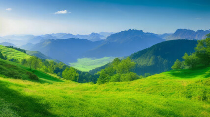 Naklejka premium Very beautiful mountain and natural views in the morning, with nice green grass