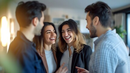 Obraz premium Real estate agent demonstrating a new apartment to a happy couple. Buying a property. : Generative AI