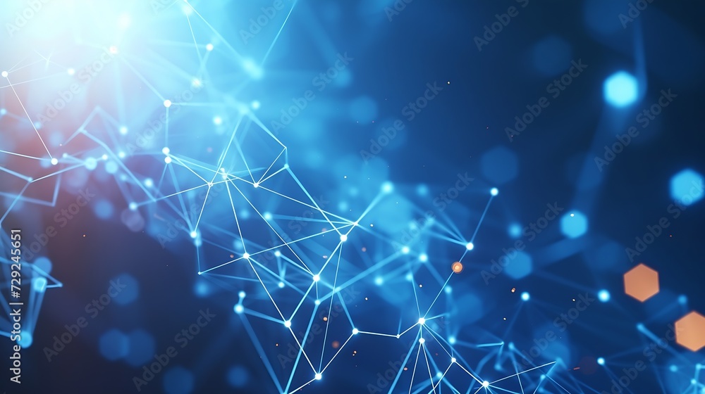 Poster Internet data flow or blogging concept with many digital life style screens and polygonal lines on abstract blue background : Generative AI