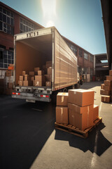A truck full of moving boxes and furniture. Moving service concept.