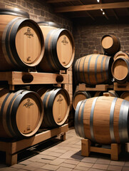 Photo Of Brewery, Winery Background, Wine, Beer Barrels Stacked Background