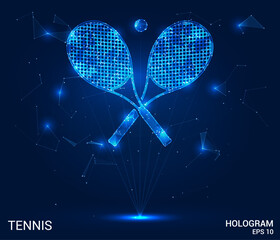 Hologram Tennis. Step into the holographic realm with this vector art, portraying vivid tennis rackets and ball. A captivating display of speed and skill on the digital court.