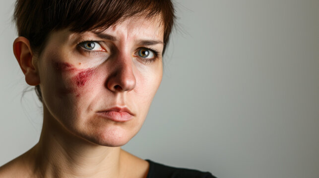 Caucasian woman with bruises on face