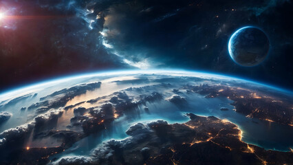 Panoramic view on planet Earth globe from space,Image of earth from outer space.