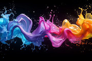 Abstract paint splashing in vibrant colors liquid