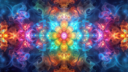 Psychedelic multi-colored fractal, kaleidoscope - obrazy, fototapety, plakaty