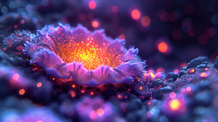 Surreal glowing flower of unknown origin