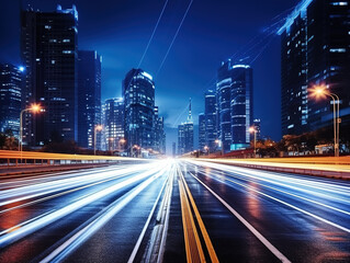 Fototapeta na wymiar Blurred car lights on the freeway at city downtown at night.