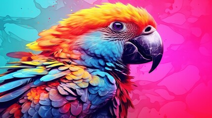 Colorful Parrot Standing in Front of Vibrant Background
