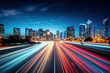 Light trails at night in urban environment