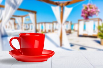 Vintage red ceramic tea cup