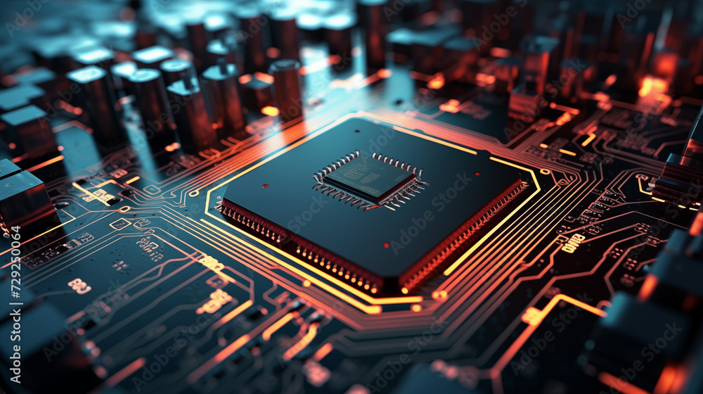 Aufkleber circuit board background. electronic circuit board close up. cpu chip on motherboard. abstract 3d re