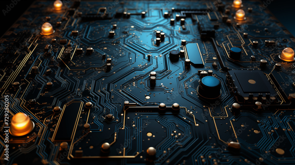 Aufkleber electronic circuit board close up. cpu chip on motherboard. abstract 3d render of a processor comput